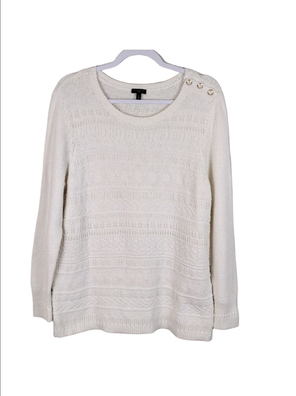 Talbots Woman White Knit Nautical Button Scoop Neck Long Sleeve Tunic Sweater